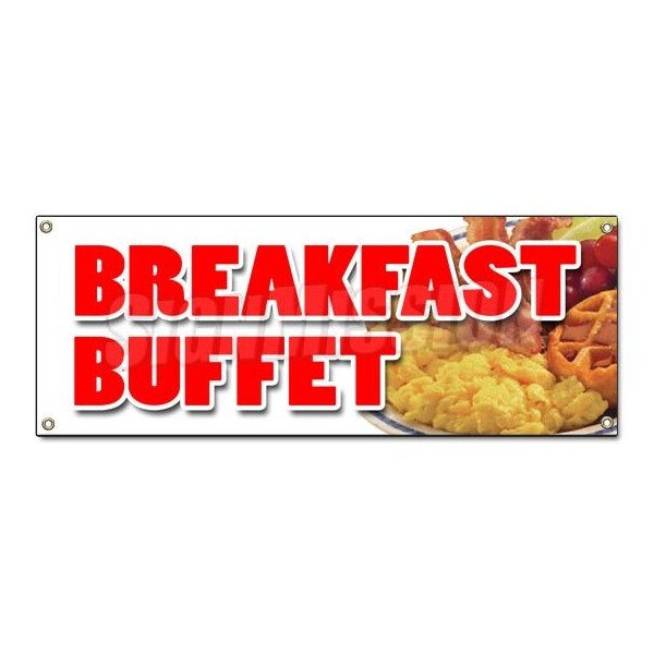 BREAKFAST BUFFET BANNER SIGN ayce waffle pancake bacon eggs all can eat